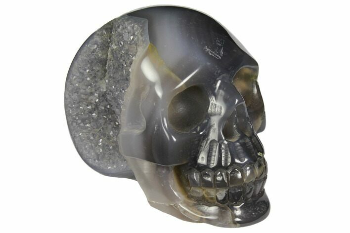 Polished Agate Skull with Quartz Crystal Pocket #148087